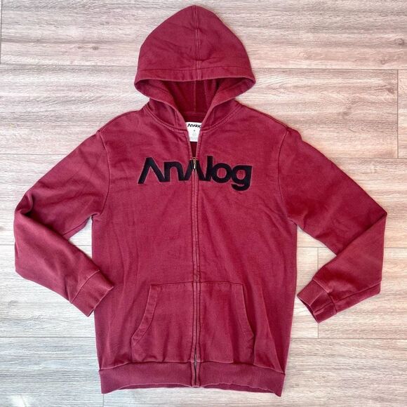 Analog Men's Burgundy‎ Analogo ZHD Cotton Blend Full Zip Hoodies Size Small - Picture 1 of 7
